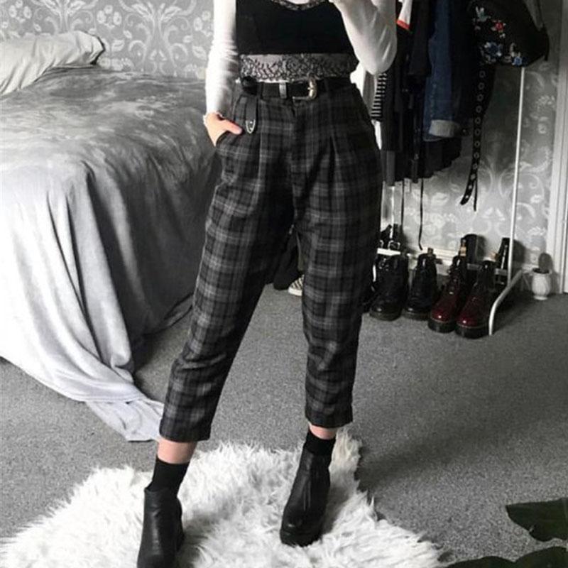 Zaimee mujeres pantalones a cuadros moda verano pantalones recortados de  cintura alta más pantalones bolsillos de tamaño comprar a buen precio —  entrega gratuita, reseñas reales con fotos — Joom