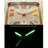 Mens Iced Out Watch Square Full Diamond Quartz Wrist Watch with Luminous Hands Date Waterproof Hip Hop Style