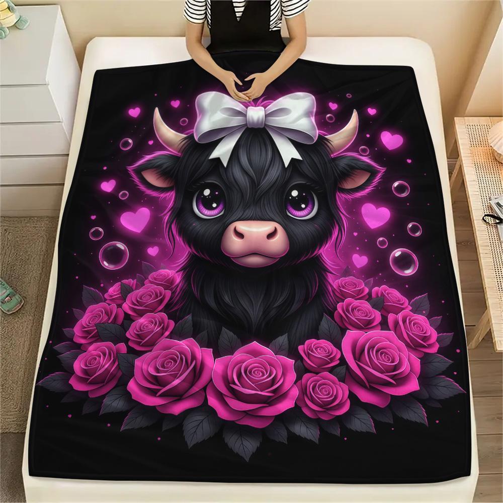 1PC Gothic Kawaii Print Flannel Blanket, High quality Comfortable for All Seasons, Home Decor, Warmth and Comfort, Perfect for Christmas Gifts
