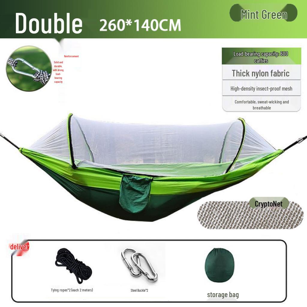 Quick Open Portable Outdoor Hammock with Mosquito Net - Anti-Rollover Design for Adults and Children, Thickened for Camping