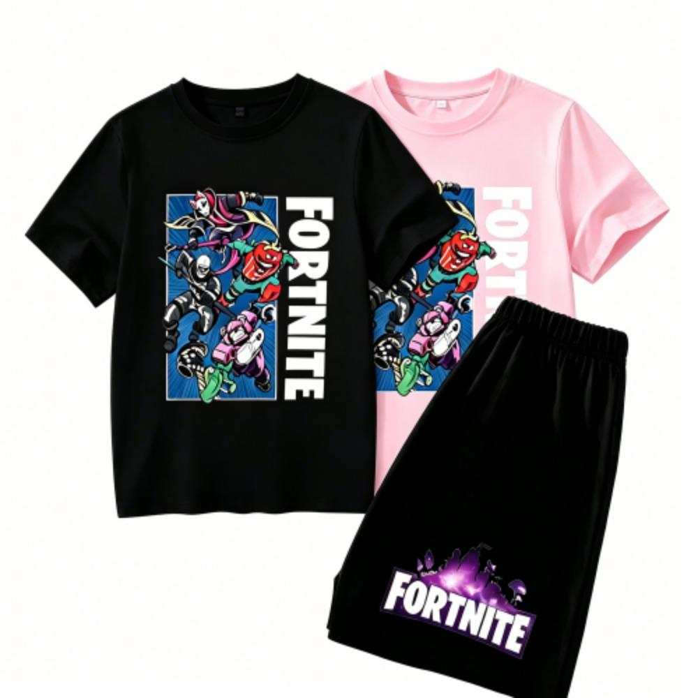 Anime Game Fortress Print Outdoor Street Kids T-shirt and Shorts Summer Home Casual Outfit Boy and Girl's Sports Set