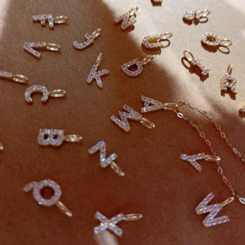 925 Sterling Silver Trendy DIY Fashion Jewelry Pendants Charms Zircon 26 Alphabet Beads A-Z Letter for Women Children's Necklace