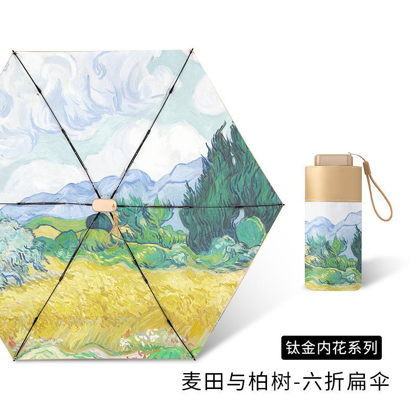 New UV protection sun umbrella flat 60% portable small sunscreen parasol oil painting female folding umbrella dual purpose
