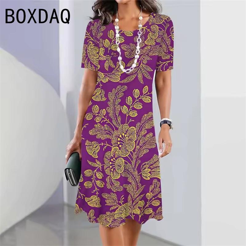 Retro Ethnic Print Mini Dress Women's Fashion Street Style Summer Short Sleeve Round Neck Casual Dress Vestidos De Mujer