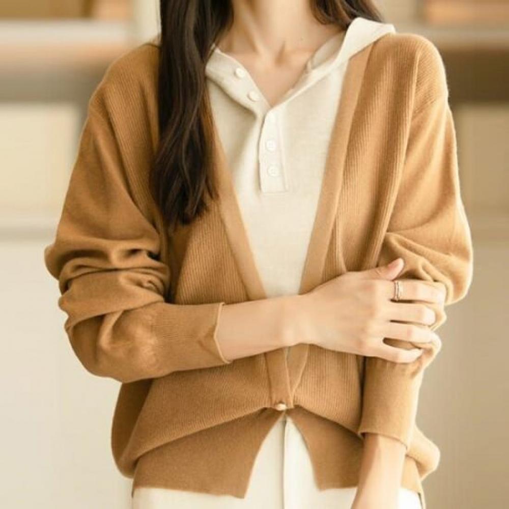 Navava Casual Long Sleeve Two In One Hooded Knit Tee Nk2445