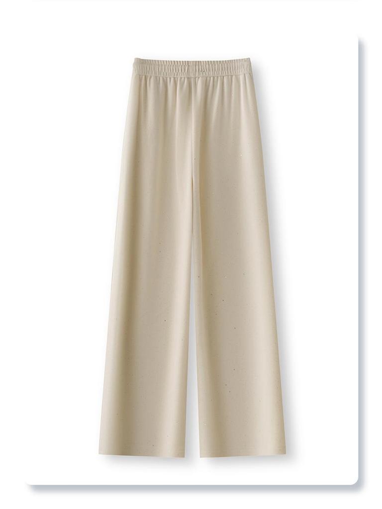 Gray Glitter High-Waisted Wide-Leg Elastic Drawstring Pants for Women - Spring/Autumn 2025