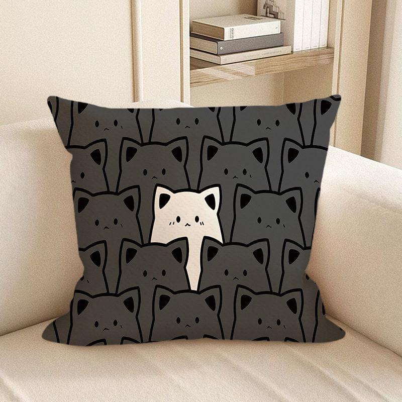 Soft Cartoon Cat Painting Square Pillowcase Cushion Cover for Sofa And Nap Polyester Fabric Home Decorative Pillow Cover