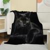 Mysterious Black Cat Flannel Blanket, Realistic Feline Portrait Throw, Soft Cozy For Cat Lover Home Decor, Warm Sofa Couch Gift