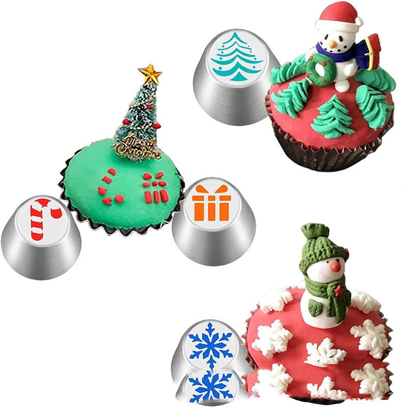 Pastry Bag Piping Nozzle Christmas Series Tips Kitchen Cake Frosting Pipeline Cream Cake Decoration Tool Reusable Nozzle Set