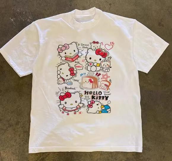

2026 Sanrio Hello Kitty Women s T Shirt Casual Shortsleeve Roundneck Hotselling Top Versatile T Shirt Clothinglothing S