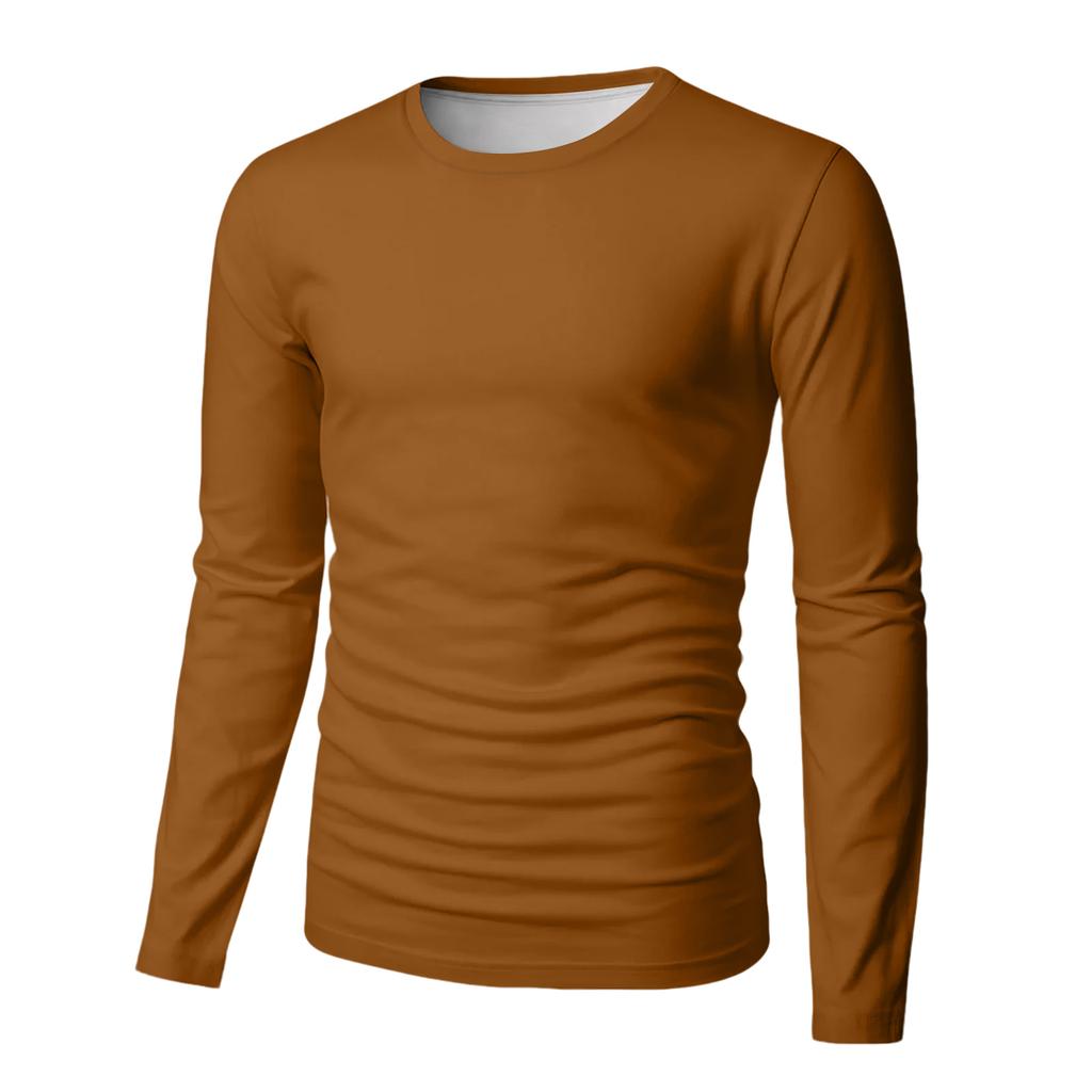 Camiseta Básica de Manga Larga con Cuello Redondo para Hombre Suave Cómoda Ligera Top Casual Adecuado para Usar en Capas y el Uso Diario
