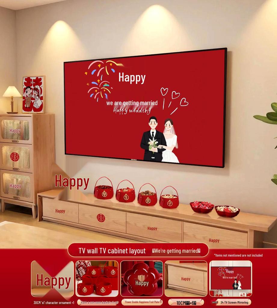 Wedding TV Background Wall Decoration - Double Happiness Bedroom Set
