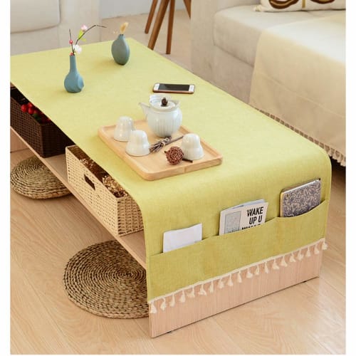 Rectangular Tablecloth for Tea Tables/Coffee Tables, Multi-Cover, Solid Color, Japanese Style, Cotton-Linen Table Cover, Water-Repellent, Oil-Proof, D