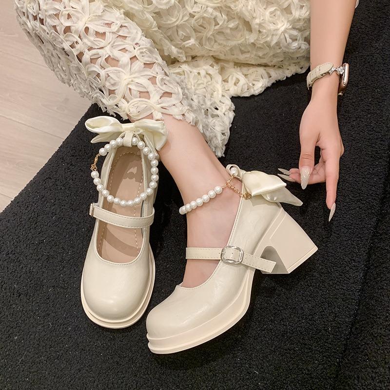 Women's Shoes Autumn One-pedal Thick-soled Mary Jane Single Shoes New with Skirts Women's Summer Outer Wear Bag Head