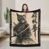 Ukiyo-e Samurai Japanese Ink Art Cat Fashion Blanket Flannel Autumn Winter Vintage Artwork Multifunction Thin Throw Fashion Blanket Bedsprea