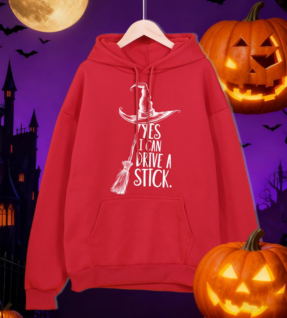 Happy Halloween Broom Hat Printing Men Hoodies All-Match Casual Pullovers Autumn Fleece Hoodie Loose Pocket Male Streetwear