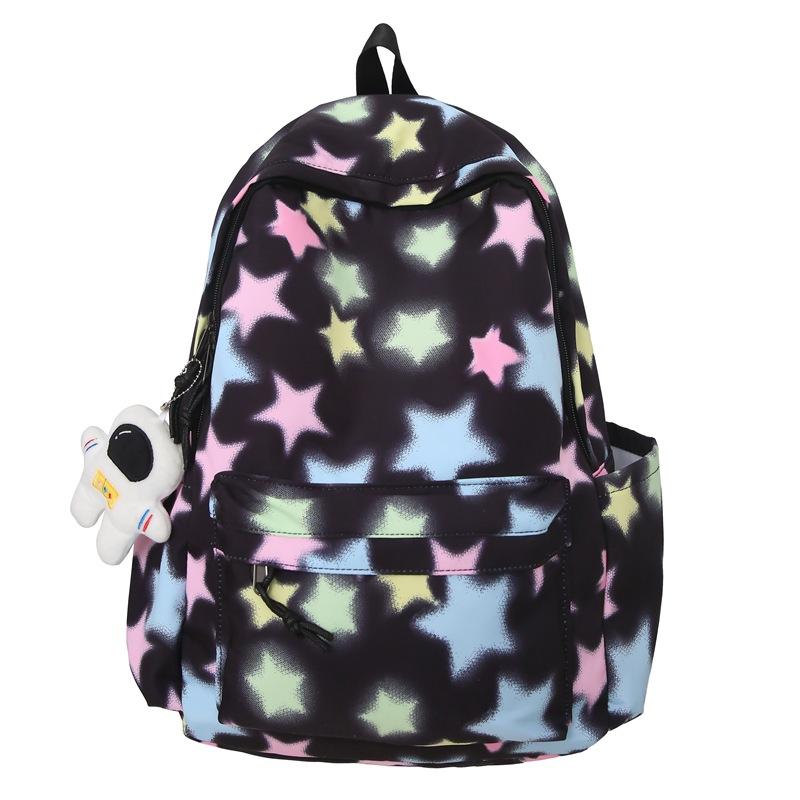 A Color-blocking Striped Backpack for Female High School Students and Junior High School Students