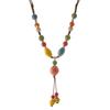 Retro Ceramic Beaded Necklace for Women, Handmade Long Sweater Chain, Ethnic Vintage Chinese Style Jewelry