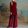 Gold Velvet Loose Top Wide Leg Pants Set