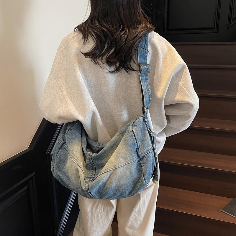 Geantă Crossbody din Denim Femei Geantă de Umăr Retro Capacitate Mare Geantă de Călătorie