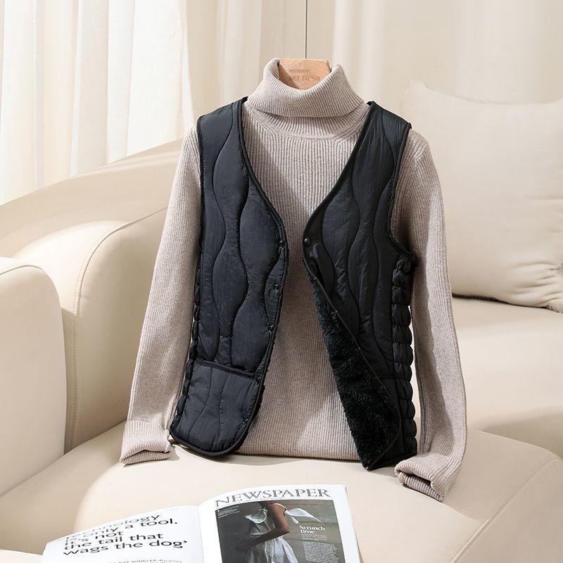 Down cotton vest women's velvet thickened new slim-fit short thermal liner collar bottomed light vest