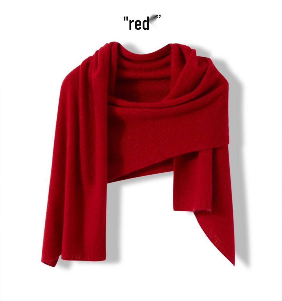 Women's 100% Pure Cashmere Solid Color Knit Shawl - Warm Fashion for Autumn & Winter