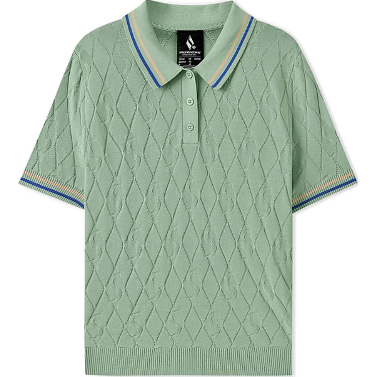 Skechers Fashionable Color Block Striped Breathable Short Sleeve Polo Shirt Women tops Iceberg-Green L225W051-05F3 0