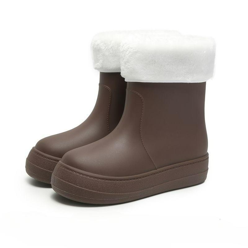 Plus velvet warm rain boots women's mid-tube non-slip rain boots wear-resistant waterproof snow boots women's detachable cotton sleeve
