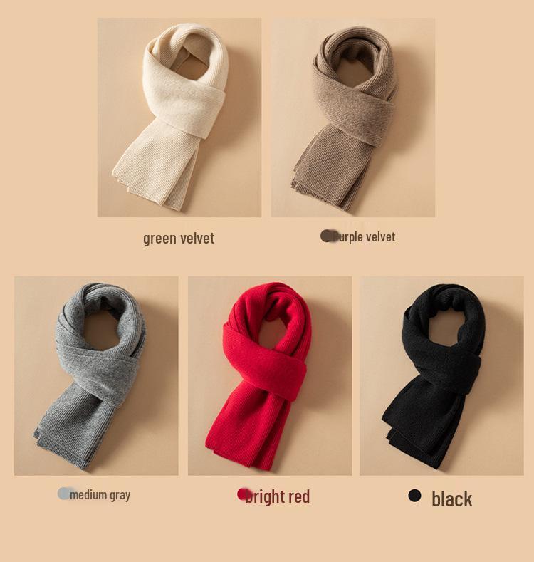 Unisex Pure Cashmere Ribbed Knit Scarf - Versatile Solid Color Shawl