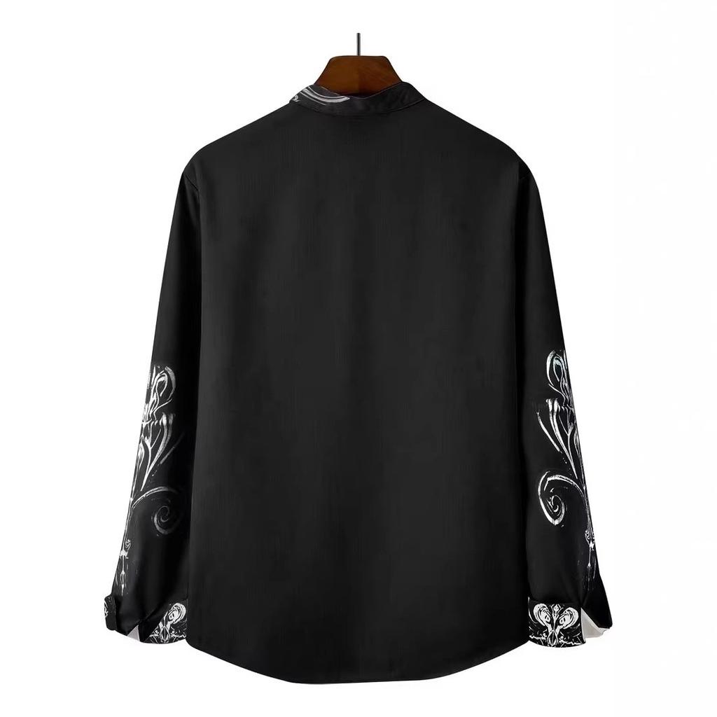 Neue Herrenbekleidung Frühling Herbst Mode Langarmhemd Herren Business Casual Printhemd Oberteile 100% Polyester