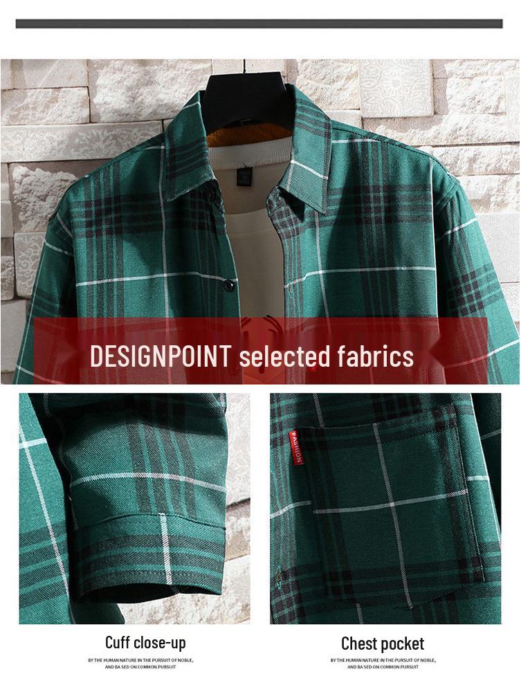 Men's Slim-Fit Fleece-Lined Plaid Button-Down Shirt - Korean Style Warm Casual Top