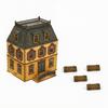 1/72 Scale Eastern European Two-Story Wood Paintable DIY Kit with Four Pre-Painted Mini Wooden