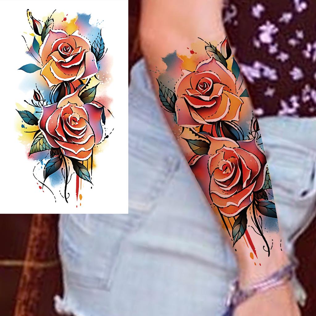1 Sheet 3D Flower Temporary Tattoos Sleeve For Women Girls Watercolor Peony Rose Sexy Tattoo Sticker Water Transfer Transferable