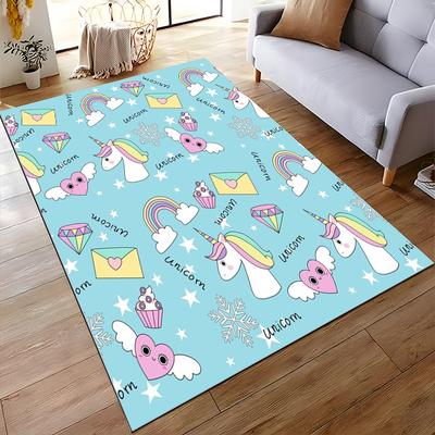 Unicorn and Rainbow Pattern Non-slip Rug Suitable for Living Room and Bedroom Sofas