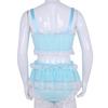 2Pcs Mens Ruffled Lace Sheer Chiffon Sissy Lingerie Set Bra Top with Skirted Petticoated Panties
