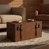 Leather Accent Wood Storage Box with Secure Metal Clasp for Entryway