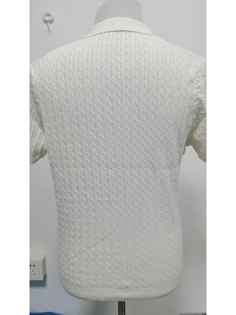 Polo z bavlny s copánkovým vzorem a krátkým rukávem, slim střih - hongkongský styl