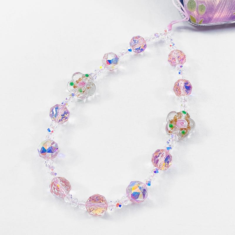 Hight-end Ins Style Colorful Flower Beads Mobile Phone Charm Chain Crystal Detachable Short Phone Case Wrist Strap Lanyard 15cm Crystal розовый