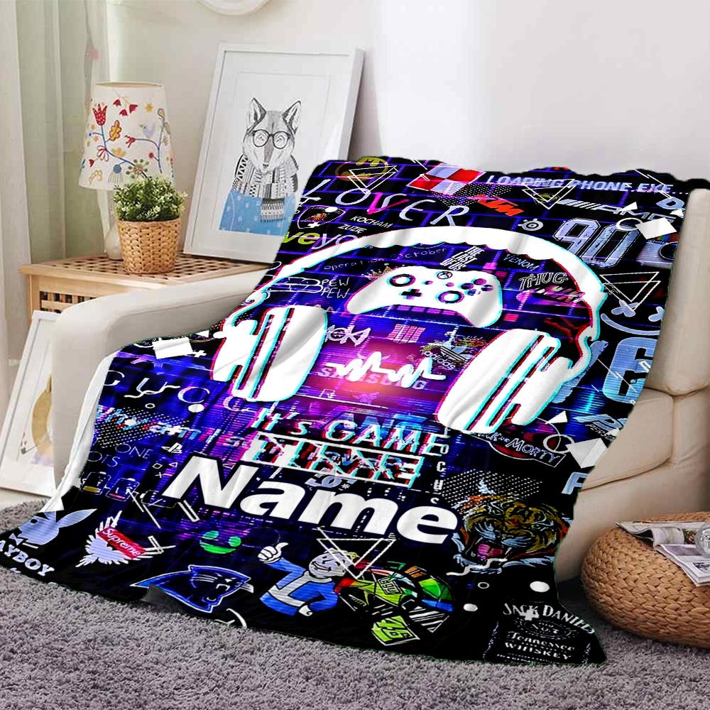 Custom Name Game Controller Theme Printed Blanket - Perfect for Couch, Bed, Travel & Outdoor Use | Machine Washable, Cozy & Durable.