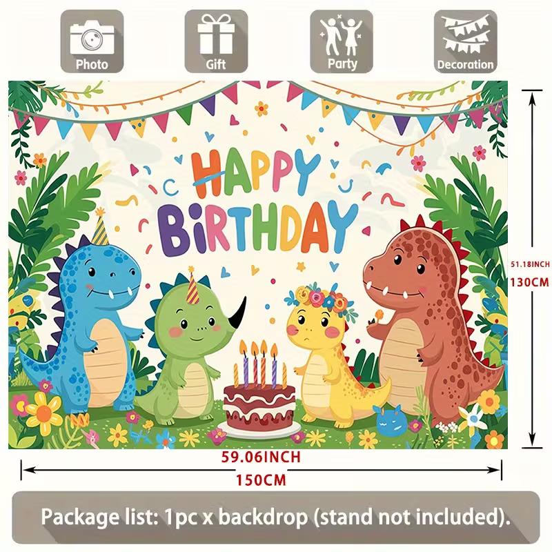 Vibrant Cartoon Dinosaur Birthday Backdrop Kids Dino Party Scene Photography Background Cloth