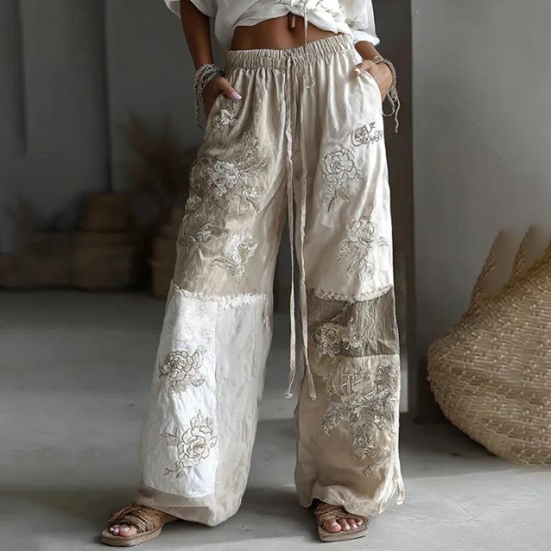 Elegant Women's Straight-Leg Pants with 3D Floral Print – New Season Style