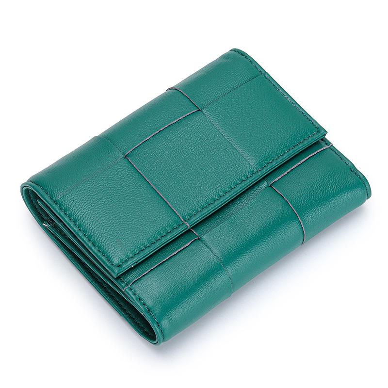 2024 Woven Genuine Leather Women Wallets Bifold Short Purse High Quality Lambskin Billfolds For Ladies Card Holders