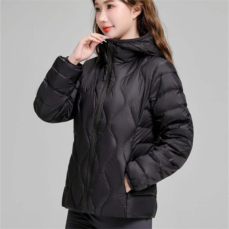 Lightweight Down Jacket Women's Short Hooded Autumn And Winter Slim Fit Versatile Long Sleeved White Duck Down Warm Jacket