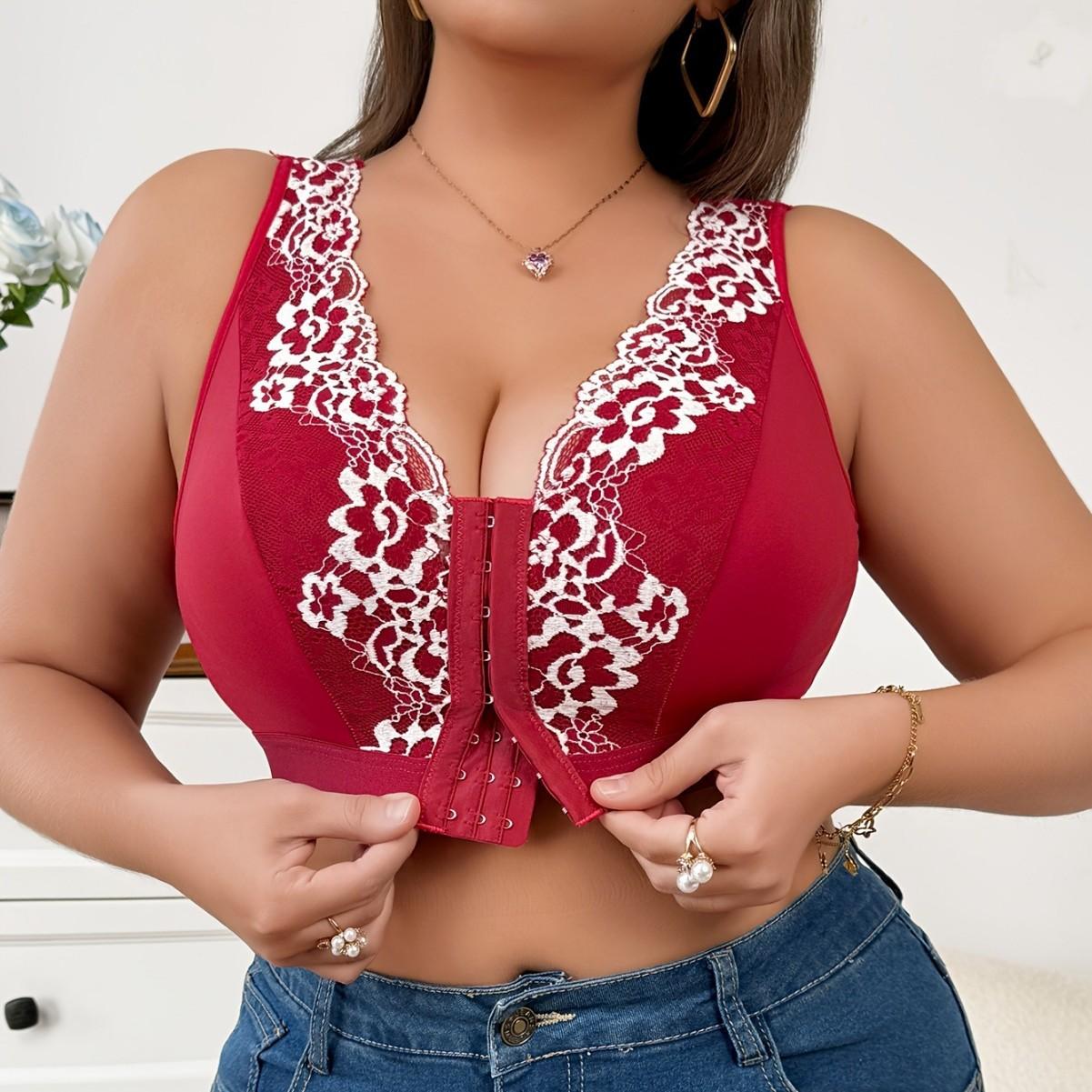 Comfortable Plus Size No Padding Front Closure Wireless Sports Bra For Women 0XL