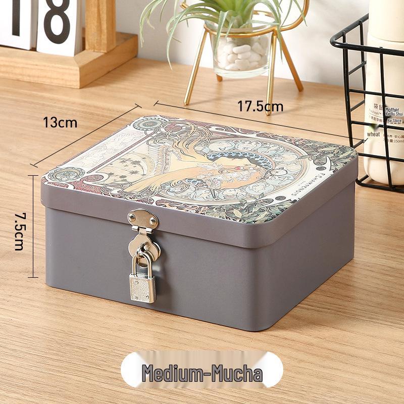 Запираемая ретро жестяная коробка для хранения украшений и косметики No specifications