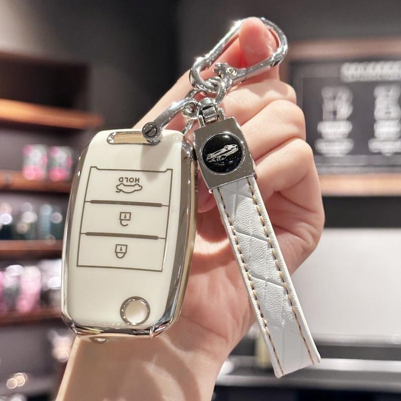Car Key Fob Case Cover with PU Leather Keychain for  KIA RIO 3 K2 K3 K4 K5 Sportege Picanto Optima Soul Ceed Sorento Forte Sting