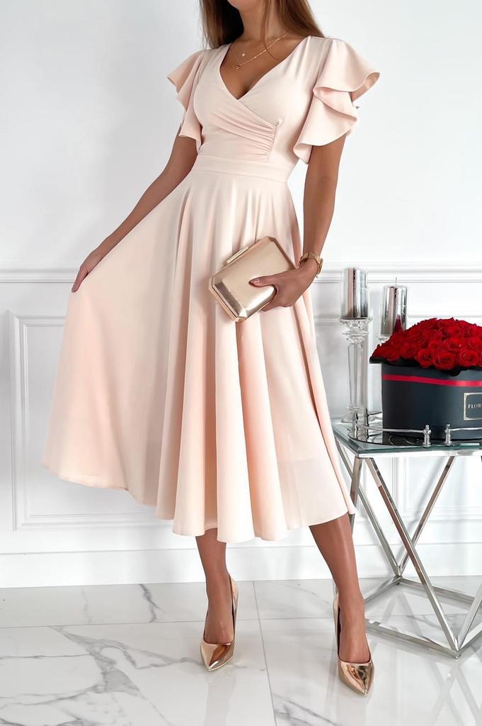 2023 European & American V-Neck Ruffle Sleeve Casual Party Dress