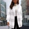 Women's Winter Warm Hooded Plaid Mid-Length Plush Cardigan Jacket