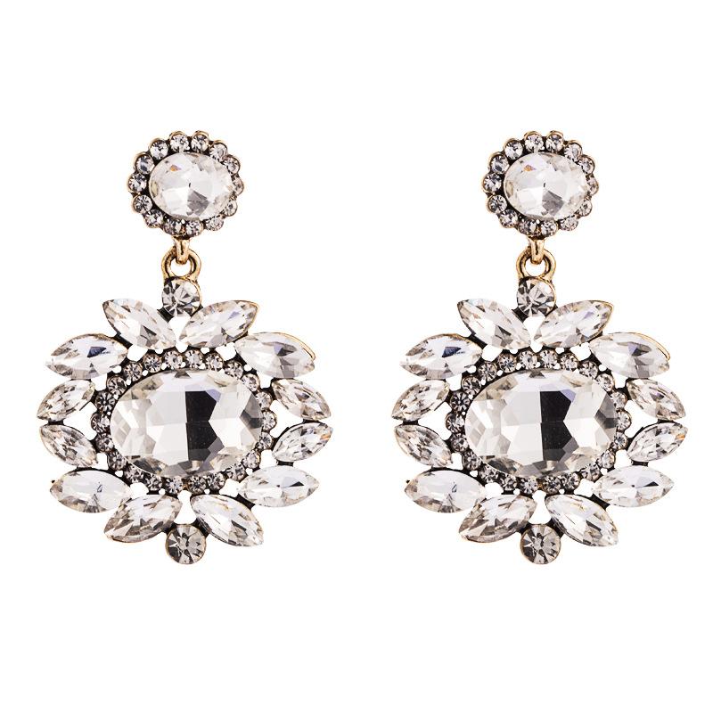 Women Retro Drop Earrings Titanium Steel Alloy Pendant Earrings Acrylic Colorful Grass Crystal Flower Geometric Ear Ornaments
