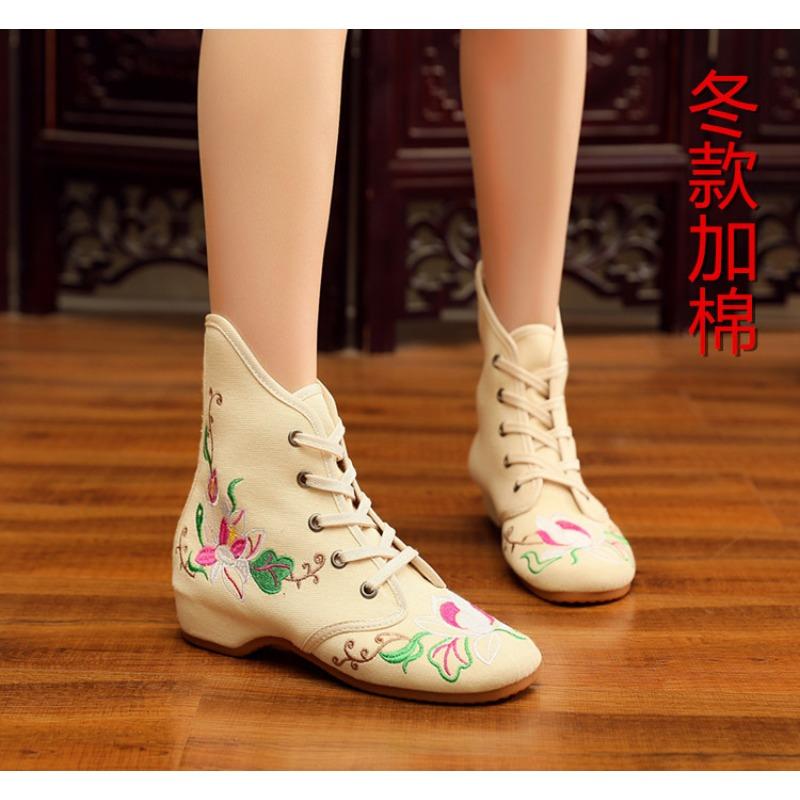 Autumn and winter cm boots embroidered cloth shoes short boots women's inner heightincreasing cloth shoes women's boots